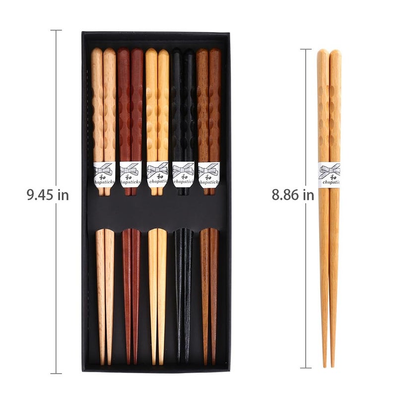 MFJUNS 5-Pairs Reusable Set of Chopsticks  Natural Wood Chopstick and Minimalism Japanese Chopsticks Non-slip Design 8.8 Inch/22.5cm Gift Set - Image 2